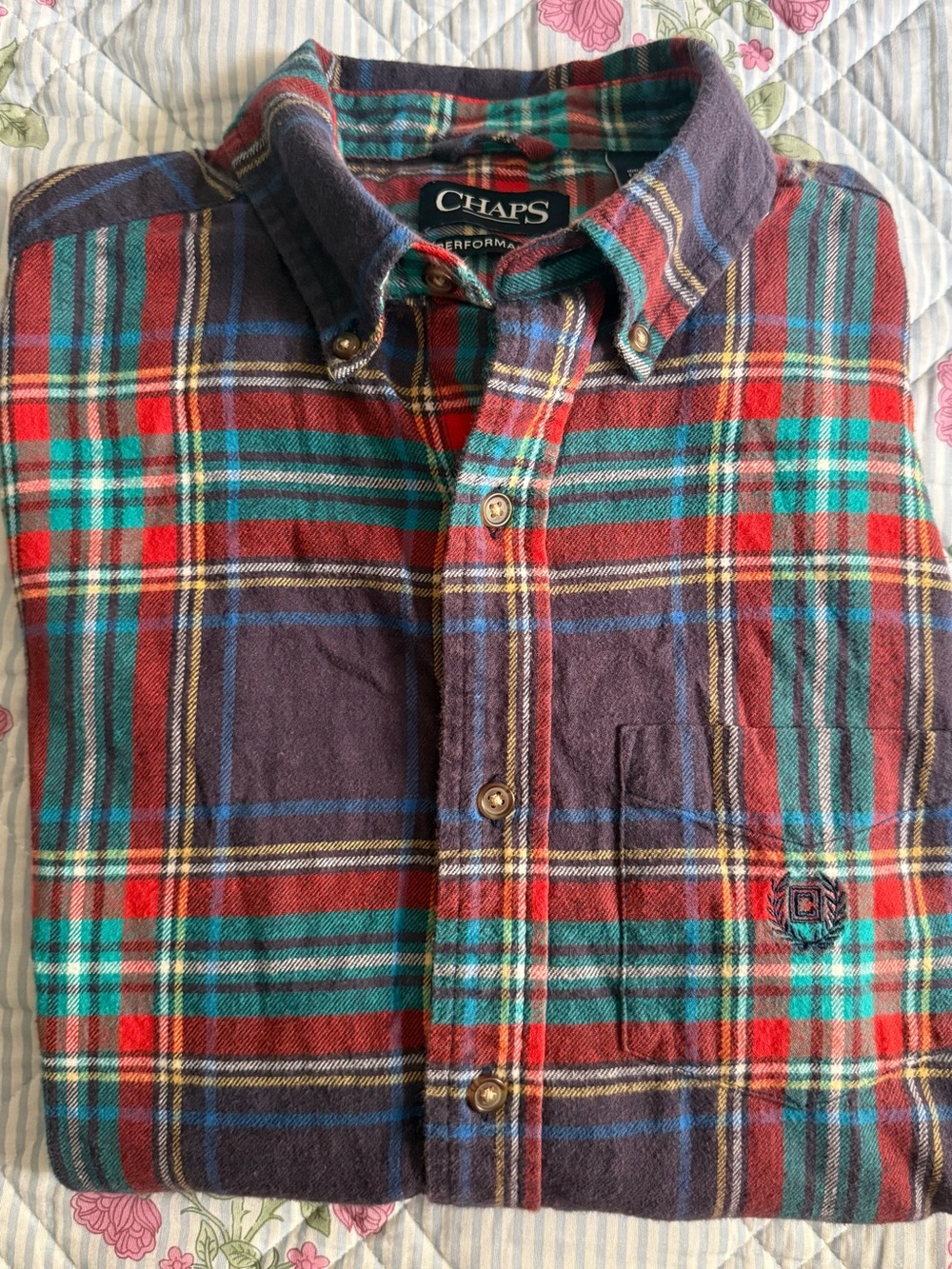 CHAPS Men’s Plaid Button-Down Flannel Shirt in Blue, Green, Red & Yellow